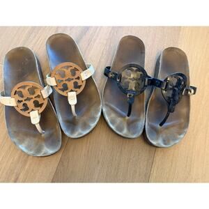 Tory Burch Miller Cloud Sandals Black and Beige Size 7 Two Pair